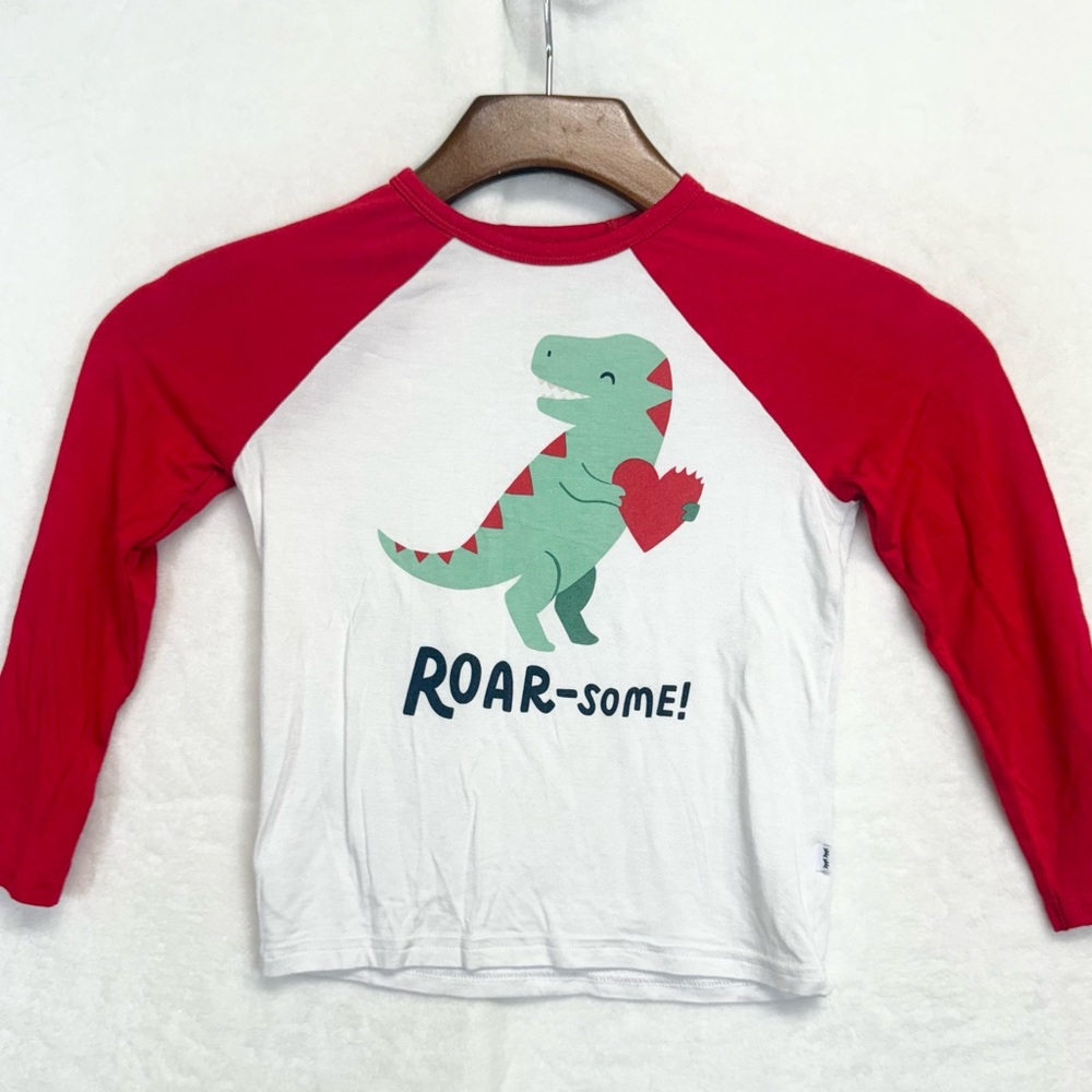 Little Sleepies Red & White Raglan Top with Mint Dino
